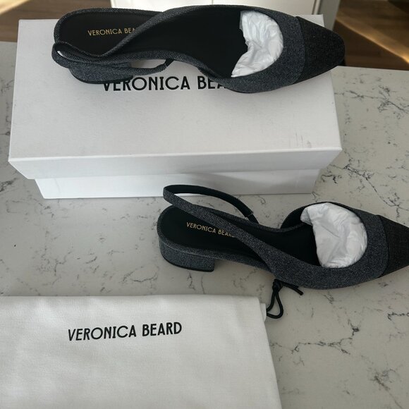 NWT - Veronica Beard, Cecile Denim Cap-Toe Slingback, Size 8 - Picture 7 of 10